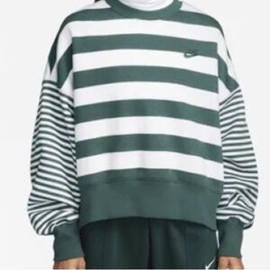 Nike Green and White Striped Hoodie